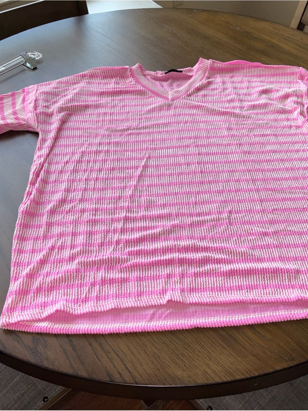 HEIMISH USA Pink and White Striped V-Neck Blouse - Picture 5 of 8